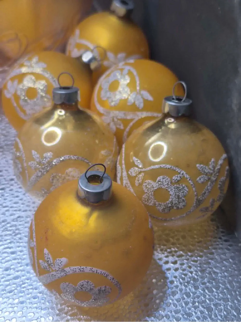 MCM Vintage RARE Mercury Glass Christmas Ornament Set 12 - Orange-Yellow Gold